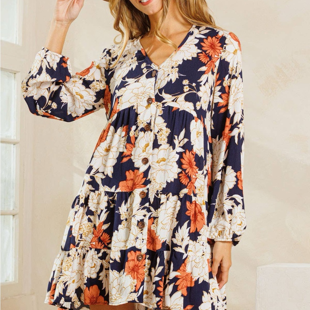 Blue and Orange Tiered Midi Sundress